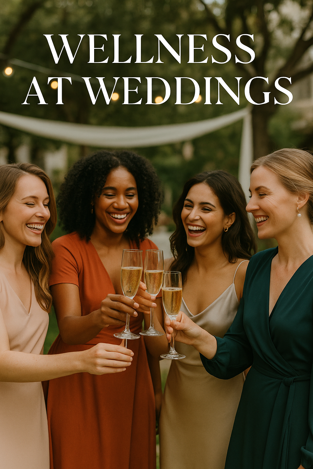 Four women toasting with champagne at a wedding