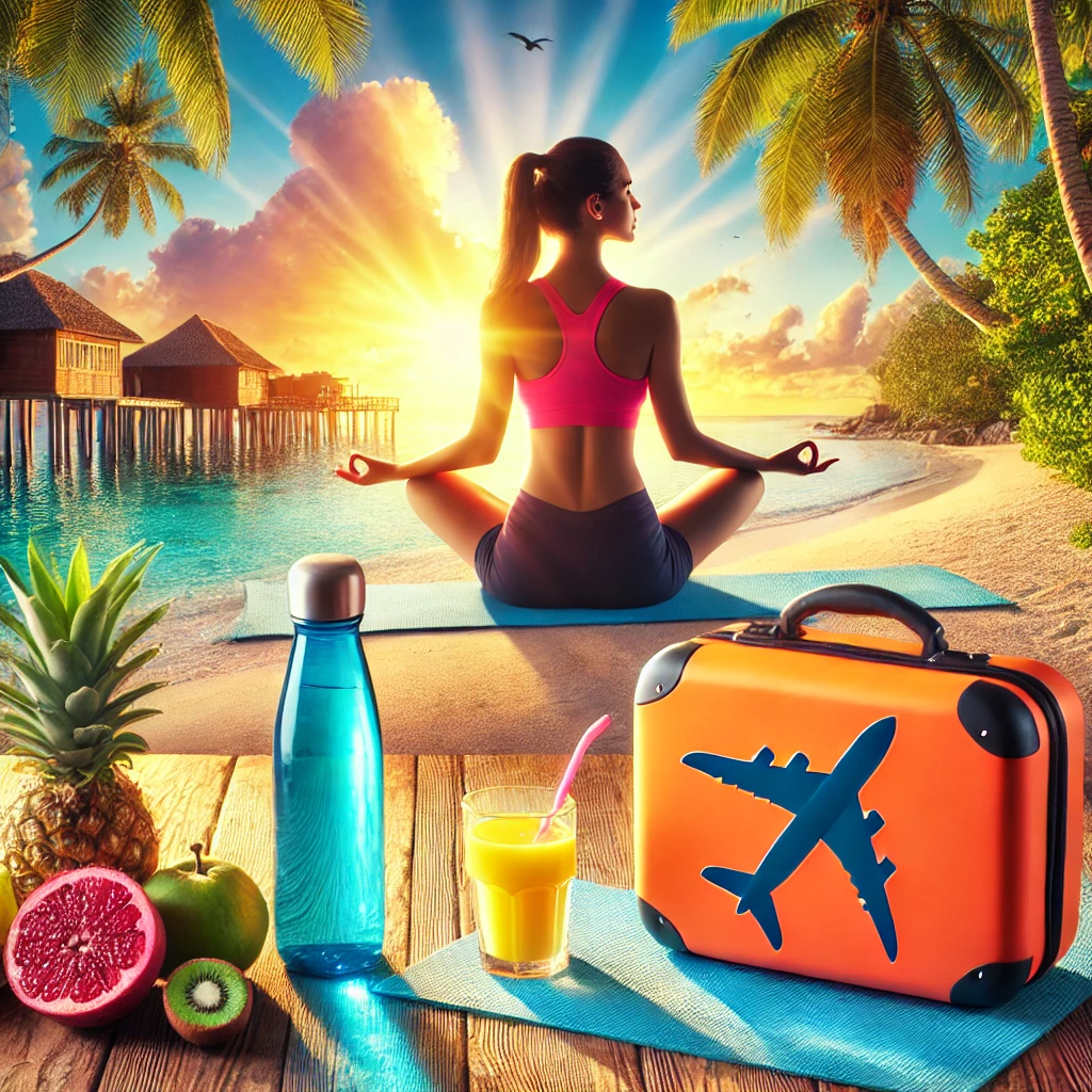 woman practicing yoga on a tropical beach at sunrise