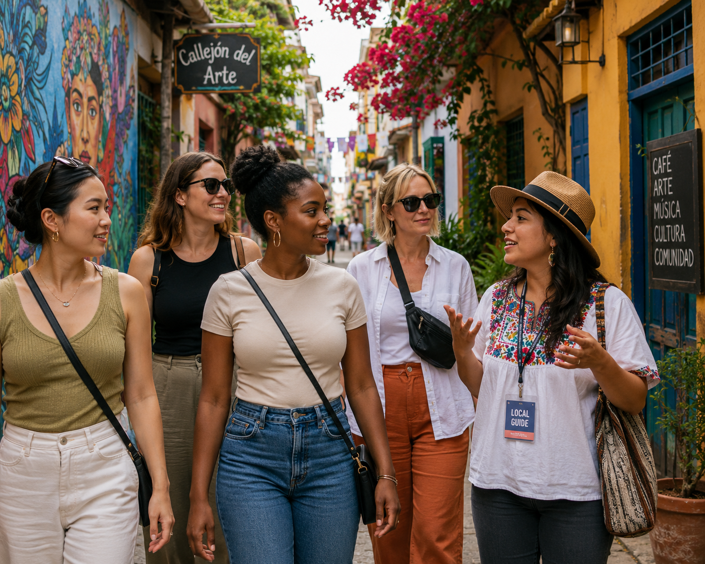 A group of women travelers excited for their cultural immersion trip after booking with Signature Your Design Travel